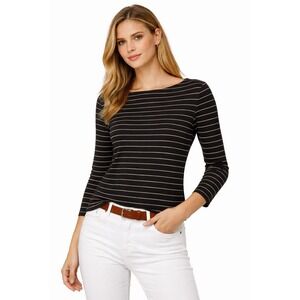 Lauren Ralph Lauren Striped Boat Neck Top P/L 3/4 Sleeve Cotton Stretch Preppy